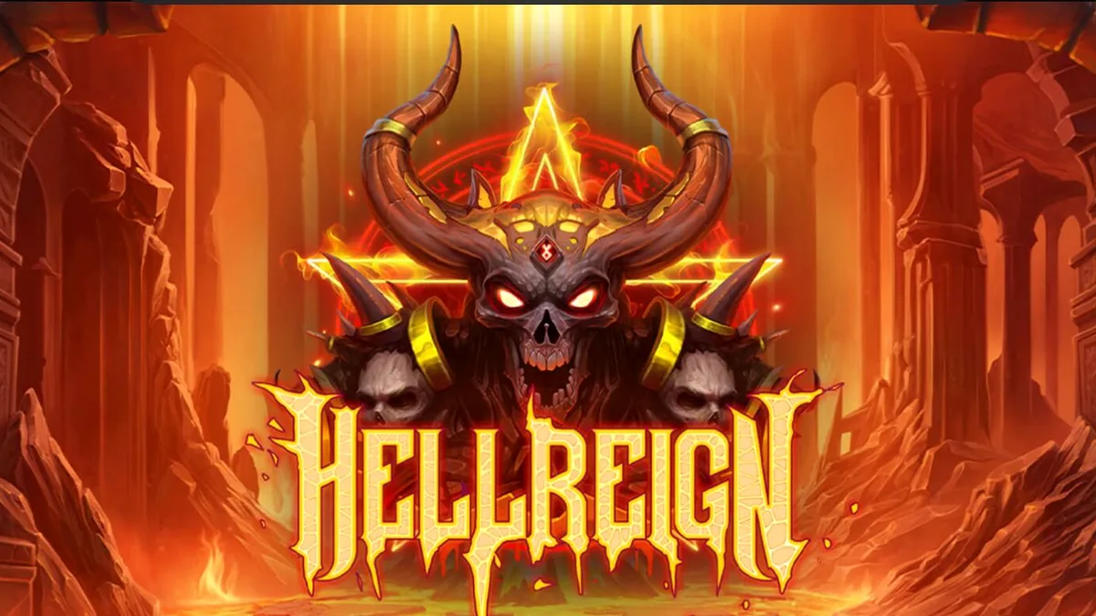 Tampilan visual slot Hellreign Scatter Magnet dengan tema neraka yang kelam