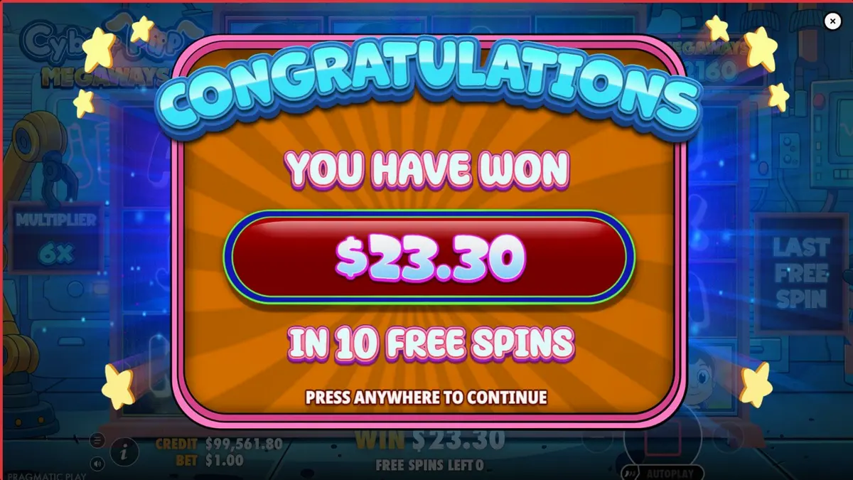 Cyber Pup Megaways slot machine interface with futuristic anime theme